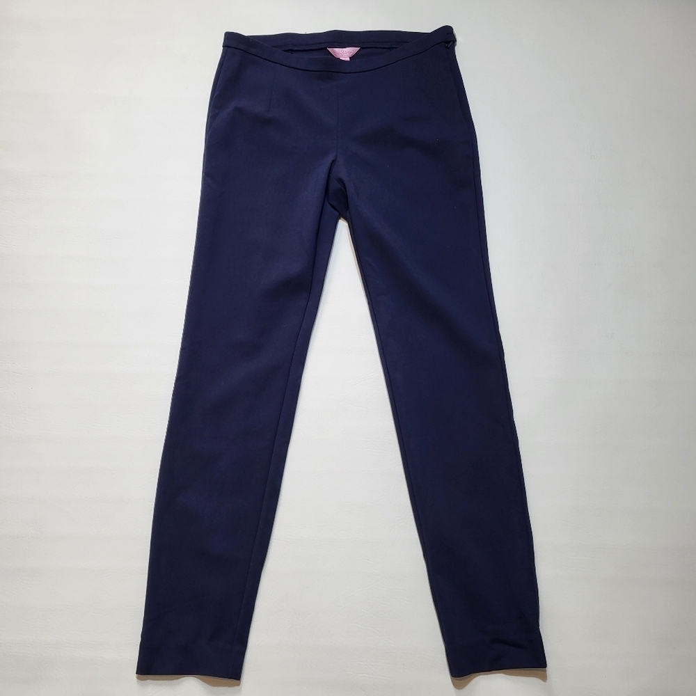 Lilly Pulitzer  Allesia Stretch Dinner Pants Midnight Navy Side Zipper Sz 8 NWT - Picture 2 of 8